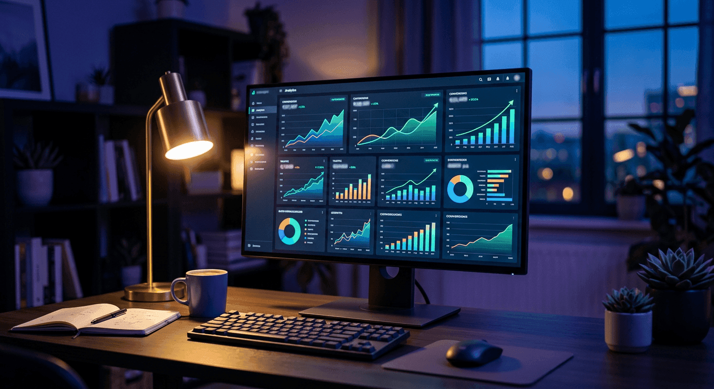 Monitor showing a contact center analytics dashboard