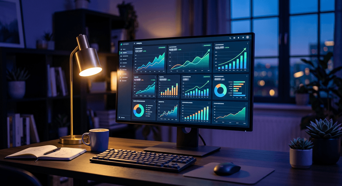 Monitor showing a contact center analytics dashboard